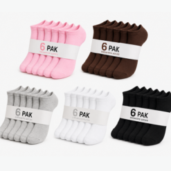 6-pak ensfarvede sneaker strømper fra CitySok i pink, brun, lysegrå, hvid og sort